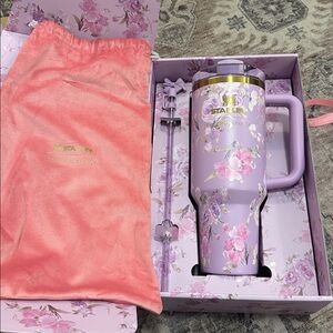 Stanley Floral Lavender Thermos with Pink Bag